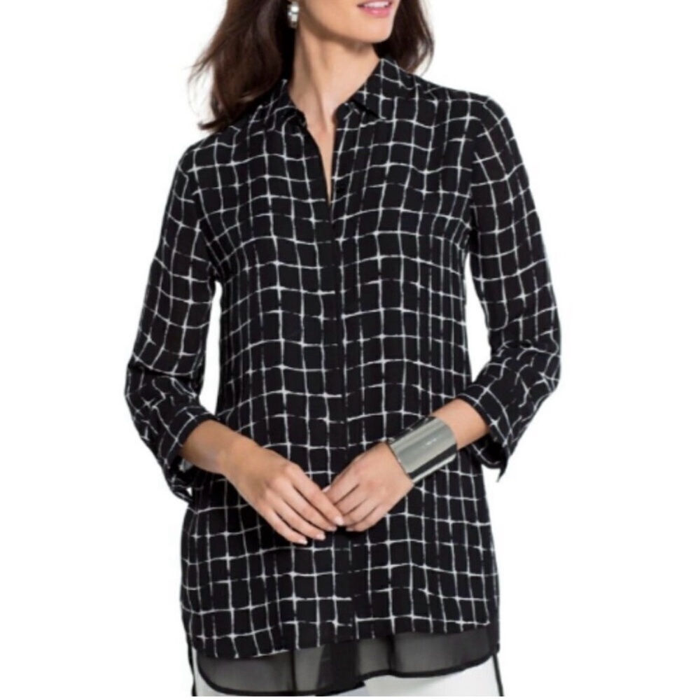 Chico's Black Label Grid Pattern‎ Tunic Top